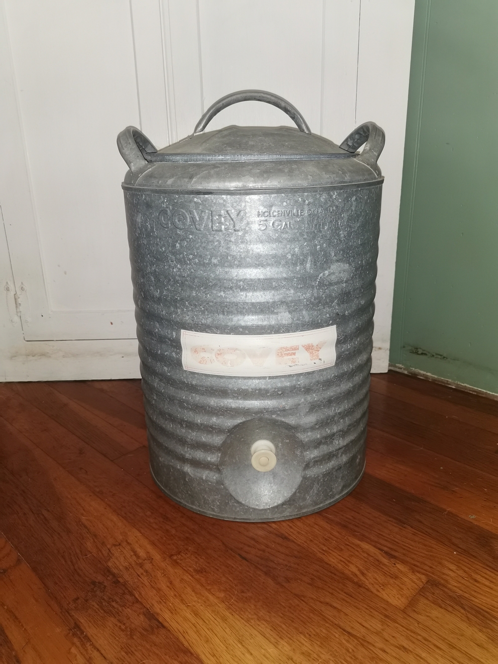 Vintage 5 Gal Galvanized Steel COVEY Insulated Water Cooler w/Spigot Dated 1967